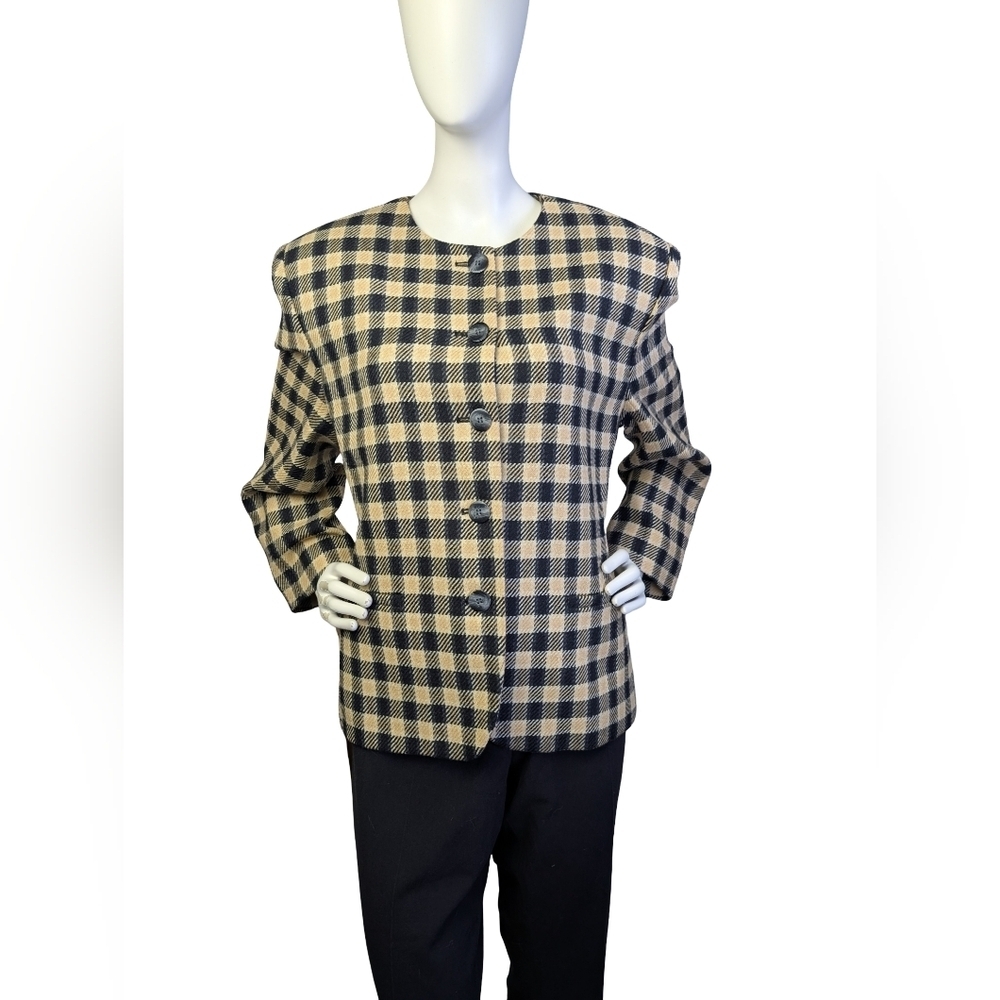 Jones New York Vintage Plaid Wool Blazer Jacket Size 12 | Made in Canada